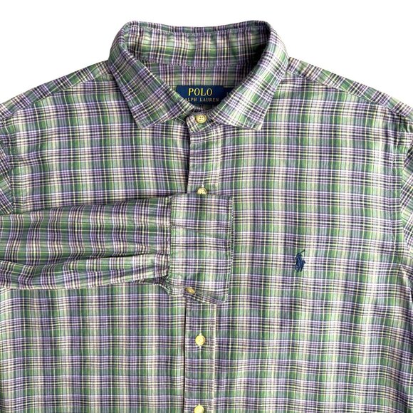Polo Ralph Lauren Mens Plaid Button‎ Down Shirt Size L Green Long Sleeve Pony - Picture 1 of 7